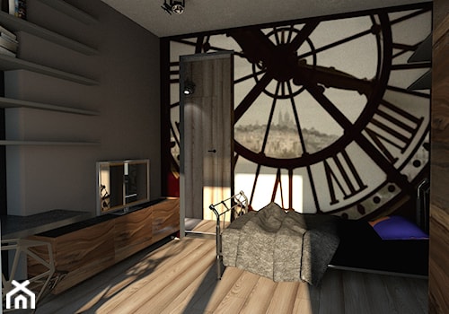 Dom w stylu industrailnym - wizualizacje - Mała brązowa sypialnia, styl industrialny - zdjęcie od Nasciturus design
