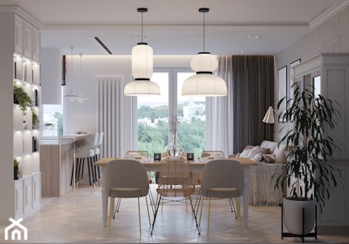 Oaza spokoju - Średnia biała szara jadalnia w salonie, styl tradycyjny - zdjęcie od Nasciturus design