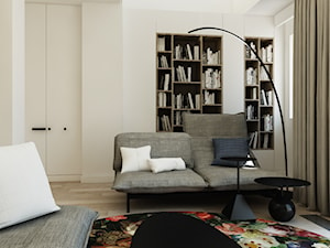 Apartament w Poznaniu - Średni biały salon z bibiloteczką, styl tradycyjny - zdjęcie od Nasciturus design