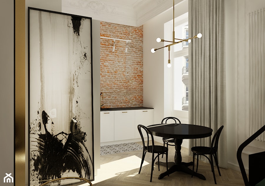 Mikro apartament - Mała otwarta z kamiennym blatem biała z podblatowym zlewozmywakiem kuchnia jednorzędowa z oknem, styl tradycyjny - zdjęcie od Nasciturus design