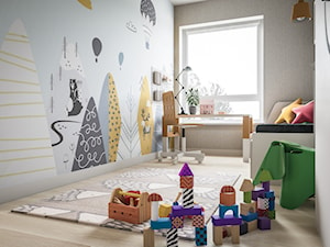 Mieszkanie - kompleksowo - Średni biały szary z motywem gór z motywem zwierząt pokój dziecka dla dziecka dla nastolatka dla chłopca dla dziewczynki, styl nowoczesny - zdjęcie od wizjaprzestrzeni.pl