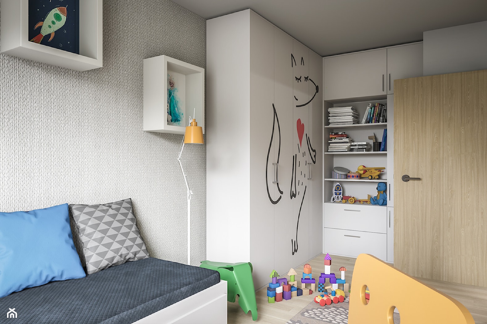 Mieszkanie - kompleksowo - Średni szary pokój dziecka dla nastolatka dla chłopca dla dziewczynki, styl nowoczesny - zdjęcie od wizjaprzestrzeni.pl - Homebook