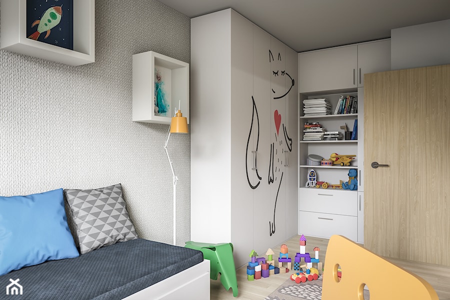 Mieszkanie - kompleksowo - Średni szary pokój dziecka dla nastolatka dla chłopca dla dziewczynki, styl nowoczesny - zdjęcie od wizjaprzestrzeni.pl