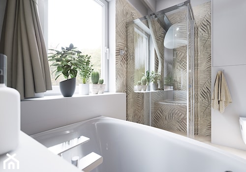 Łazienka z motywem liści - Mała łazienka z oknem, styl vintage - zdjęcie od wizjaprzestrzeni.pl