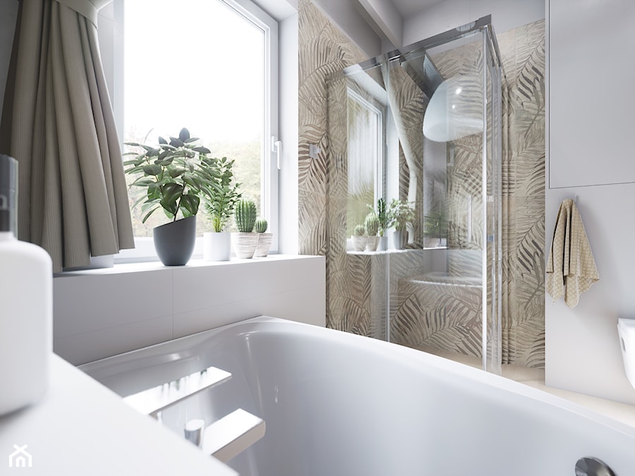 Łazienka z motywem liści - Mała łazienka z oknem, styl vintage - zdjęcie od wizjaprzestrzeni.pl