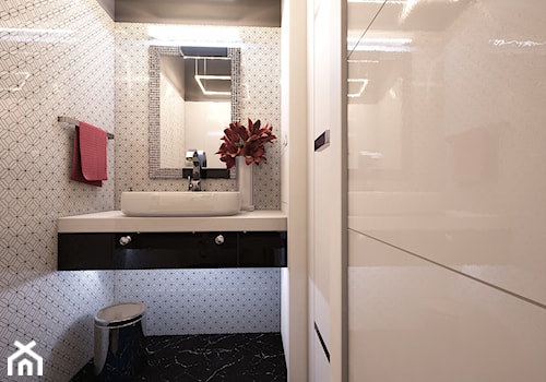 Łazienka+WC Glamour - Mała bez okna z lustrem z marmurową podłogą łazienka, styl glamour - zdjęcie od wizjaprzestrzeni.pl