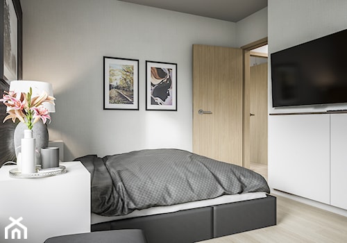Mieszkanie - kompleksowo - Mała biała sypialnia, styl nowoczesny - zdjęcie od wizjaprzestrzeni.pl