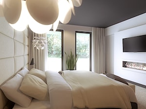 Sypialnia - Średnia biała sypialnia z balkonem / tarasem, styl nowoczesny - zdjęcie od wizjaprzestrzeni.pl