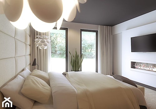 Sypialnia - Średnia biała sypialnia z balkonem / tarasem, styl nowoczesny - zdjęcie od wizjaprzestrzeni.pl