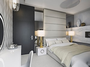 Sypialnia - Średnia czarna szara z biurkiem sypialnia, styl glamour - zdjęcie od wizjaprzestrzeni.pl