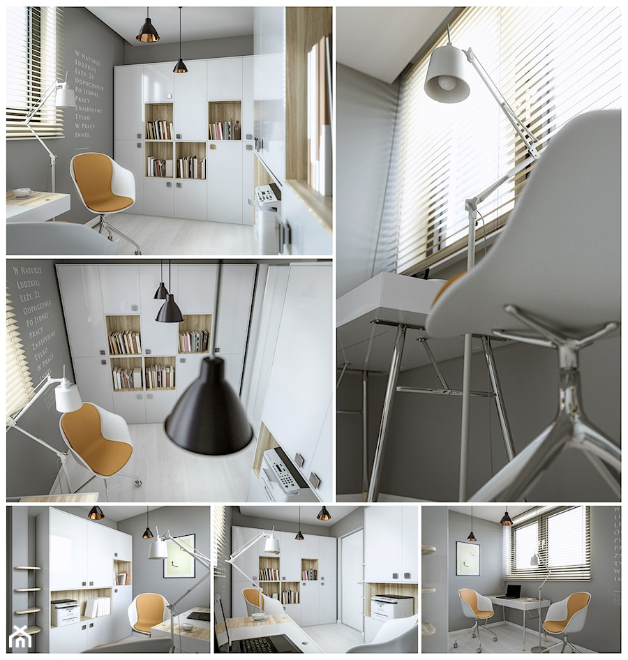 Pracownia w stylu skandynawskim - Średnie w osobnym pomieszczeniu szare biuro, styl skandynawski - zdjęcie od wizjaprzestrzeni.pl