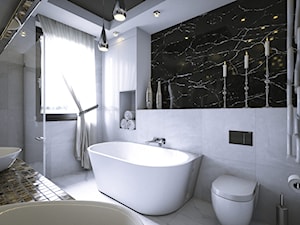 Łazienka - Mała z dwoma umywalkami z punktowym oświetleniem łazienka z oknem, styl glamour - zdjęcie od wizjaprzestrzeni.pl