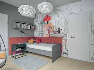 Pokoje Dziewczynek - Duży biały szary pokój dziecka dla nastolatka dla dziewczynki - zdjęcie od wizjaprzestrzeni.pl