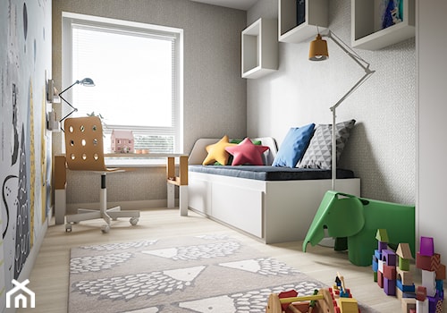 Mieszkanie - kompleksowo - Średni szary pokój dziecka dla dziecka dla chłopca dla dziewczynki, styl nowoczesny - zdjęcie od wizjaprzestrzeni.pl