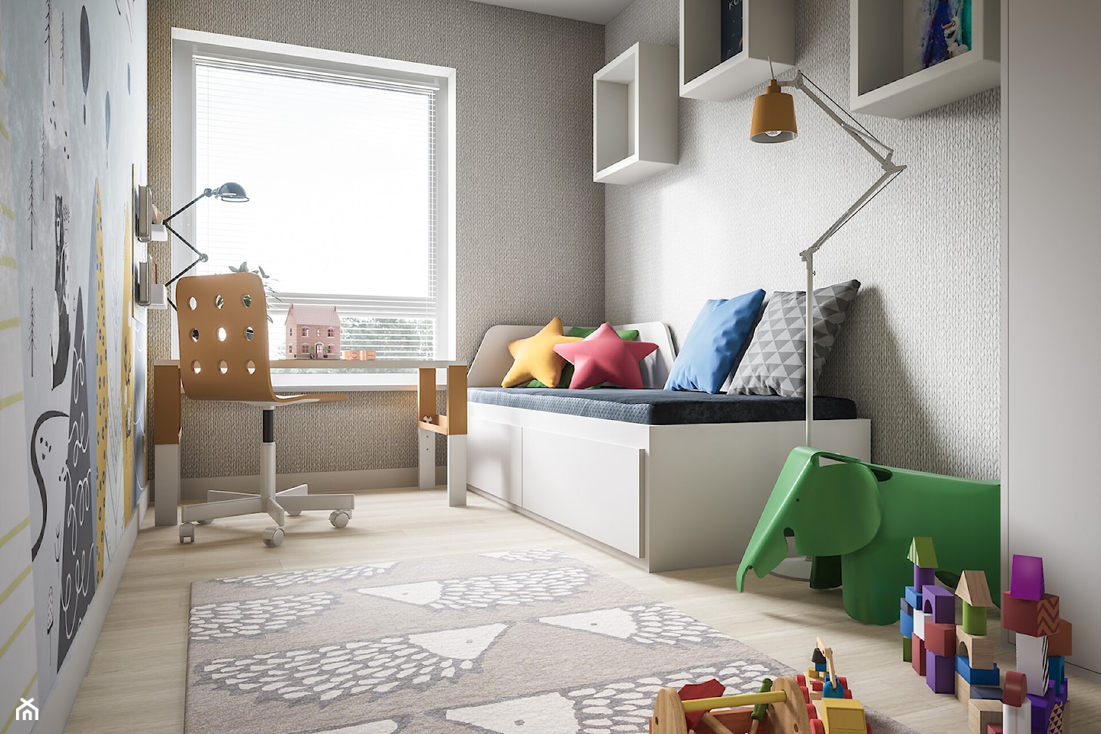Mieszkanie - kompleksowo - Średni szary pokój dziecka dla dziecka dla chłopca dla dziewczynki, styl nowoczesny - zdjęcie od wizjaprzestrzeni.pl - Homebook