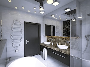 Łazienka - Średnia bez okna z lustrem z dwoma umywalkami z punktowym oświetleniem łazienka, styl gl ... - zdjęcie od wizjaprzestrzeni.pl