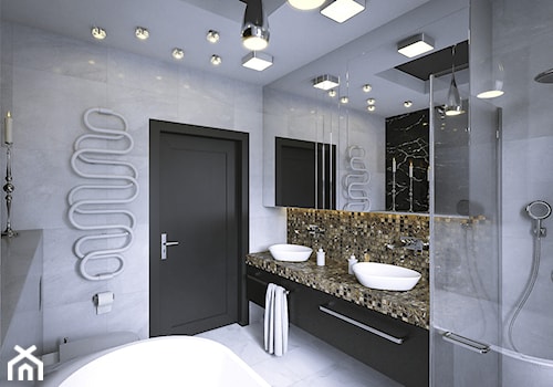 Łazienka - Średnia bez okna z lustrem z dwoma umywalkami z punktowym oświetleniem łazienka, styl glamour - zdjęcie od wizjaprzestrzeni.pl