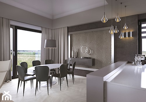 Salon - Średnia czarna szara jadalnia w salonie w kuchni, styl glamour - zdjęcie od wizjaprzestrzeni.pl