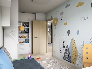 Mieszkanie - kompleksowo - Mały szary pokój dziecka dla dziecka dla chłopca dla dziewczynki, styl nowoczesny - zdjęcie od wizjaprzestrzeni.pl