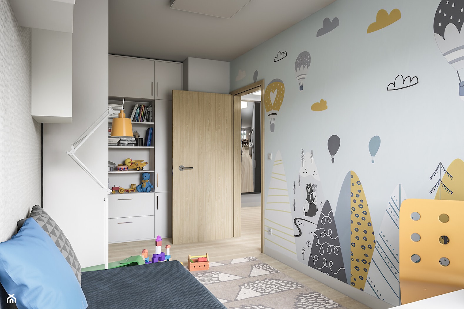 Mieszkanie - kompleksowo - Mały szary pokój dziecka dla dziecka dla chłopca dla dziewczynki, styl nowoczesny - zdjęcie od wizjaprzestrzeni.pl - Homebook