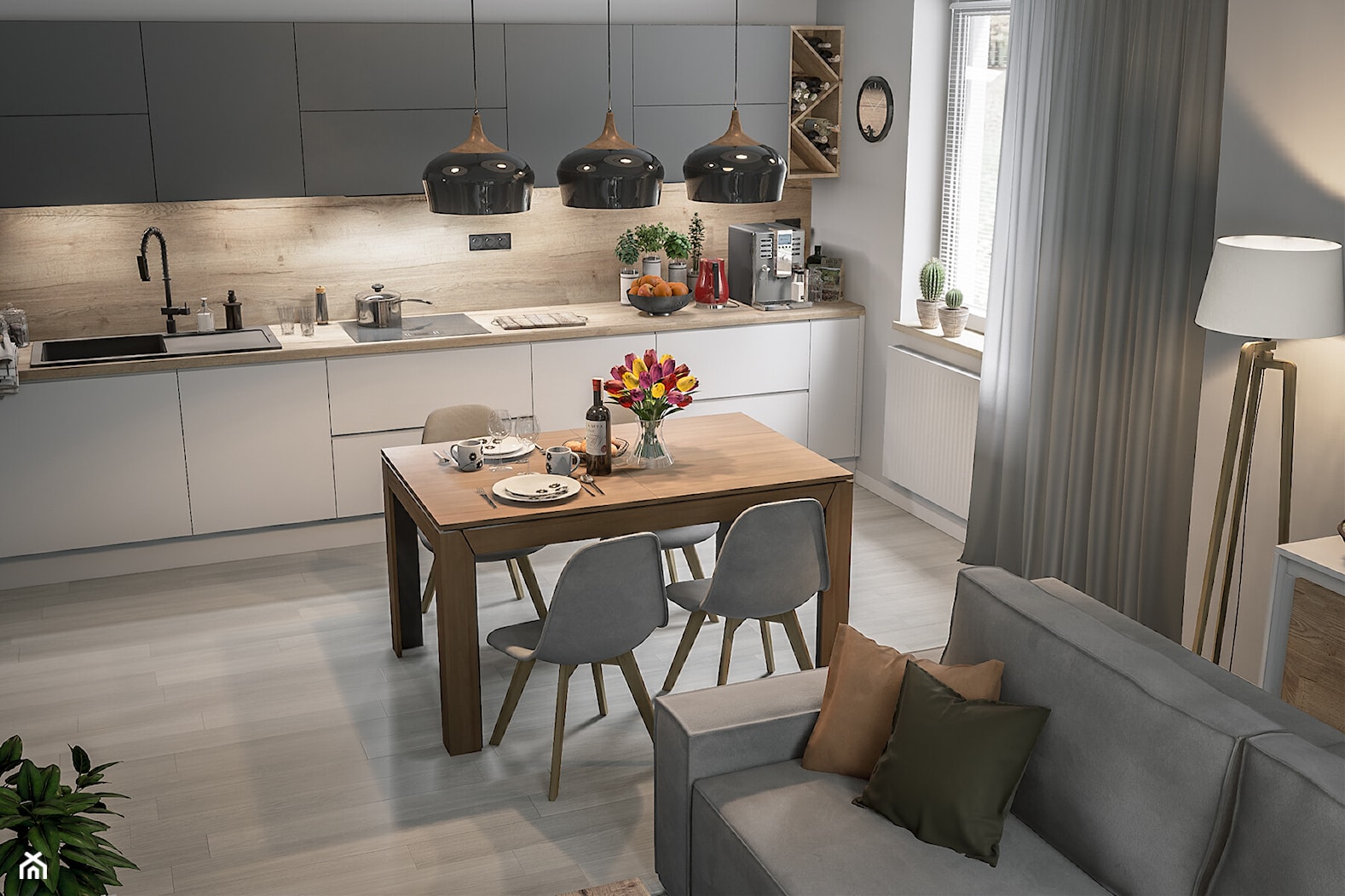 Małe Mieszkanie - Salon - Kuchnia, styl nowoczesny - zdjęcie od wizjaprzestrzeni.pl - Homebook