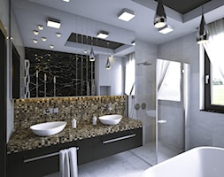 Łazienka - Średnia na poddaszu z lustrem z dwoma umywalkami łazienka z oknem, styl glamour - zdjęcie od wizjaprzestrzeni.pl - Homebook