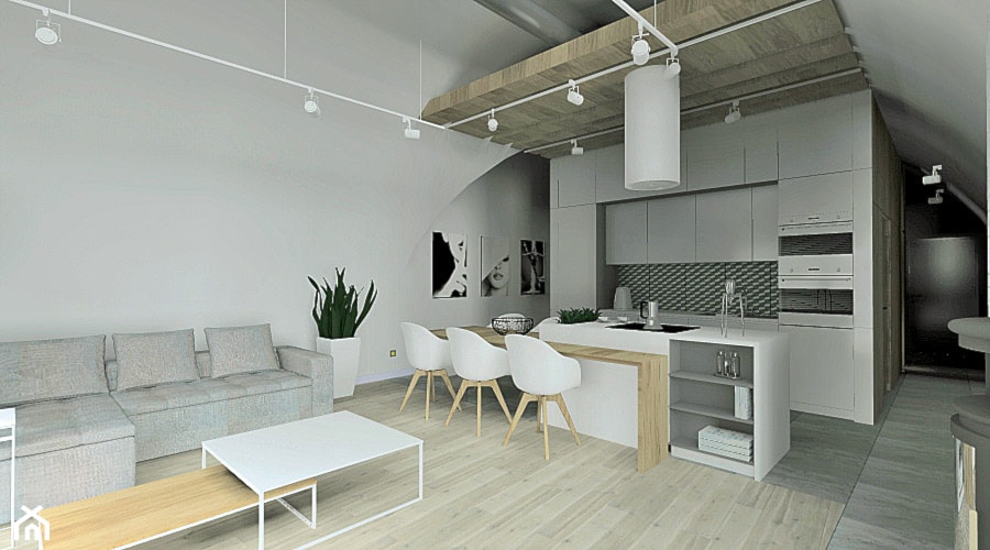 Projekt aranżacji wnętrz mieszkania w Michałowicach - Salon, styl minimalistyczny - zdjęcie od ART-ERIA pracownia architektoniczna Agnieszka Piekorz