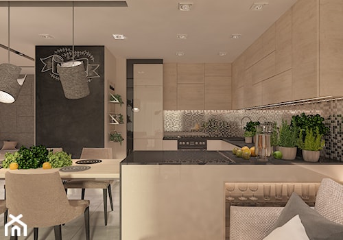 Mieszkanie dla Młodego Piłkarza - Duża otwarta z salonem z zabudowaną lodówką kuchnia w kształcie litery u, styl nowoczesny - zdjęcie od LIVING BOX