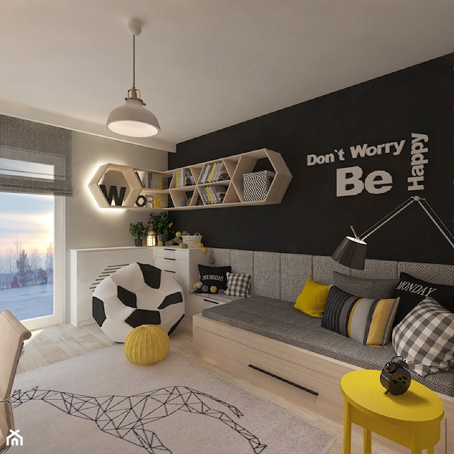 Mieszkanie dla Młodego Piłkarza - Średni czarny szary pokój dziecka dla dziecka dla nastolatka dla chłopca, styl nowoczesny - zdjęcie od LIVING BOX