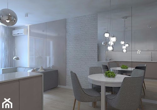 Monochromatyczna aranżacja wnętrza w kolorze szarym - Mała biała jadalnia w kuchni, styl minimalis ... - zdjęcie od LIVING BOX