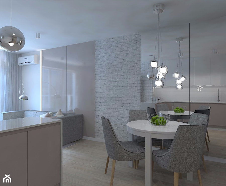 Monochromatyczna aranżacja wnętrza w kolorze szarym - Mała biała jadalnia w kuchni, styl minimalistyczny - zdjęcie od LIVING BOX