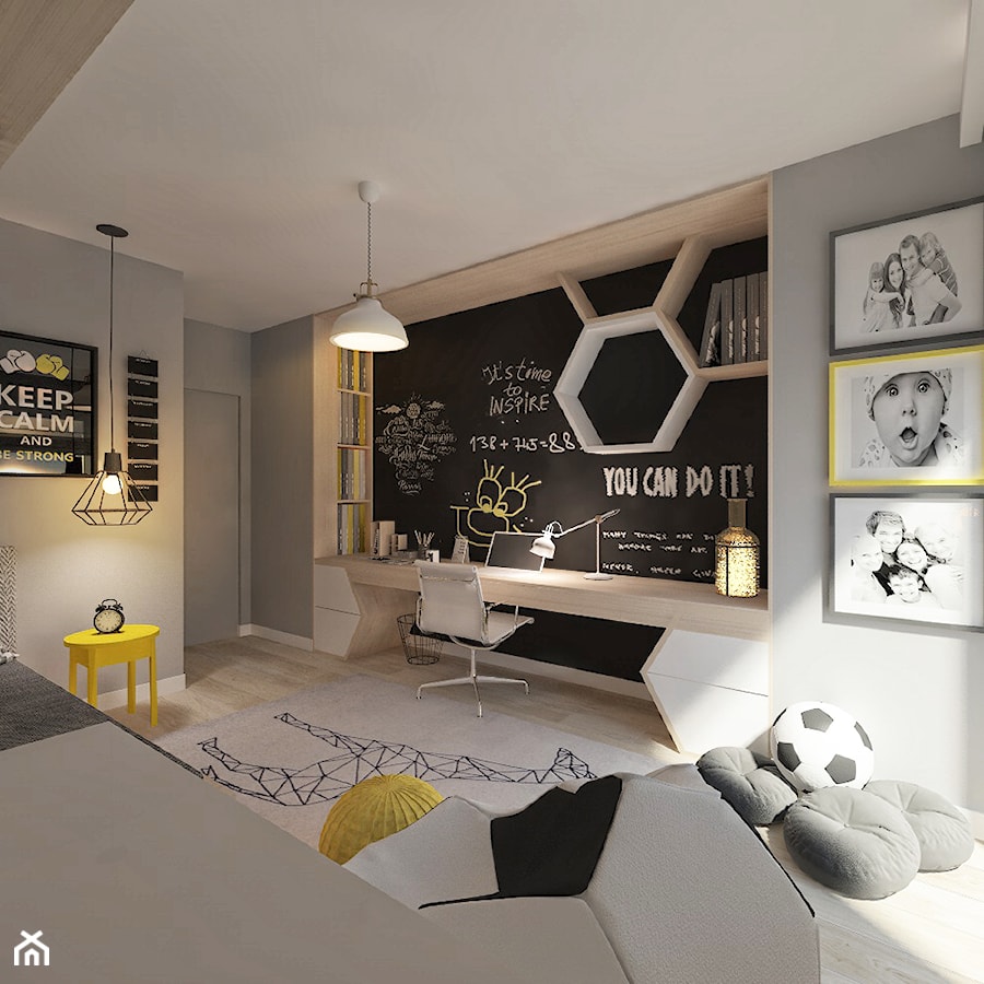 Mieszkanie dla Młodego Piłkarza - Duży szary pokój dziecka dla nastolatka dla chłopca, styl nowoczesny - zdjęcie od LIVING BOX