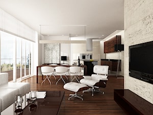 Gdynia - Średni biały salon z kuchnią z jadalnią, styl nowoczesny - zdjęcie od LIVING BOX