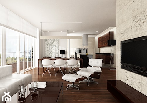 Gdynia - Średni biały salon z kuchnią z jadalnią, styl nowoczesny - zdjęcie od LIVING BOX