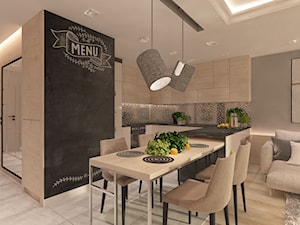 Mieszkanie dla Młodego Piłkarza - Średnia czarna szara jadalnia w salonie w kuchni, styl nowoczesny - zdjęcie od LIVING BOX