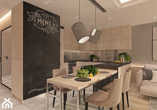 Mieszkanie dla Młodego Piłkarza - Średnia czarna szara jadalnia w salonie w kuchni, styl nowoczesny - zdjęcie od LIVING BOX