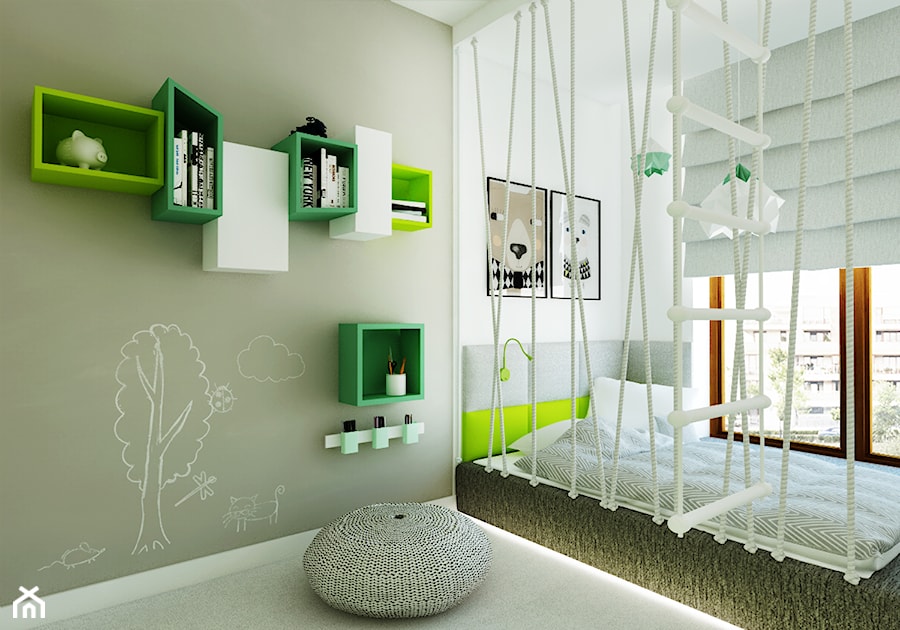Z nutą turkusu - Średni biały szary pokój dziecka dla nastolatka dla chłopca, styl nowoczesny - zdjęcie od LIVING BOX