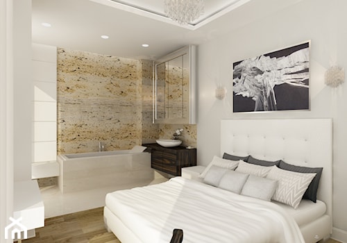 Elegancki - Duża biała sypialnia z łazienką, styl nowoczesny - zdjęcie od LIVING BOX