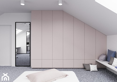 Dom udomowiony - Średnia biała z biurkiem sypialnia na poddaszu, styl nowoczesny - zdjęcie od LIVING BOX