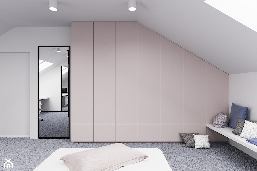 Dom udomowiony - Średnia biała z biurkiem sypialnia na poddaszu, styl nowoczesny - zdjęcie od LIVING BOX