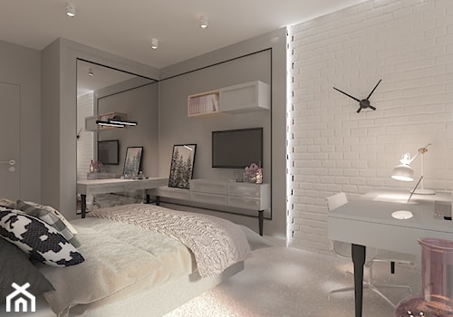 Mieszkanie dla Młodego Piłkarza - Średnia biała szara z biurkiem sypialnia, styl nowoczesny - zdjęcie od LIVING BOX