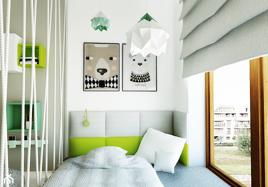 Z nutą turkusu - Średni biały pokój dziecka dla dziecka dla chłopca dla dziewczynki, styl nowoczesny - zdjęcie od LIVING BOX