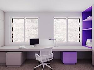 Dom udomowiony - Średnie w osobnym pomieszczeniu z zabudowanym biurkiem białe biuro, styl nowoczesny - zdjęcie od LIVING BOX