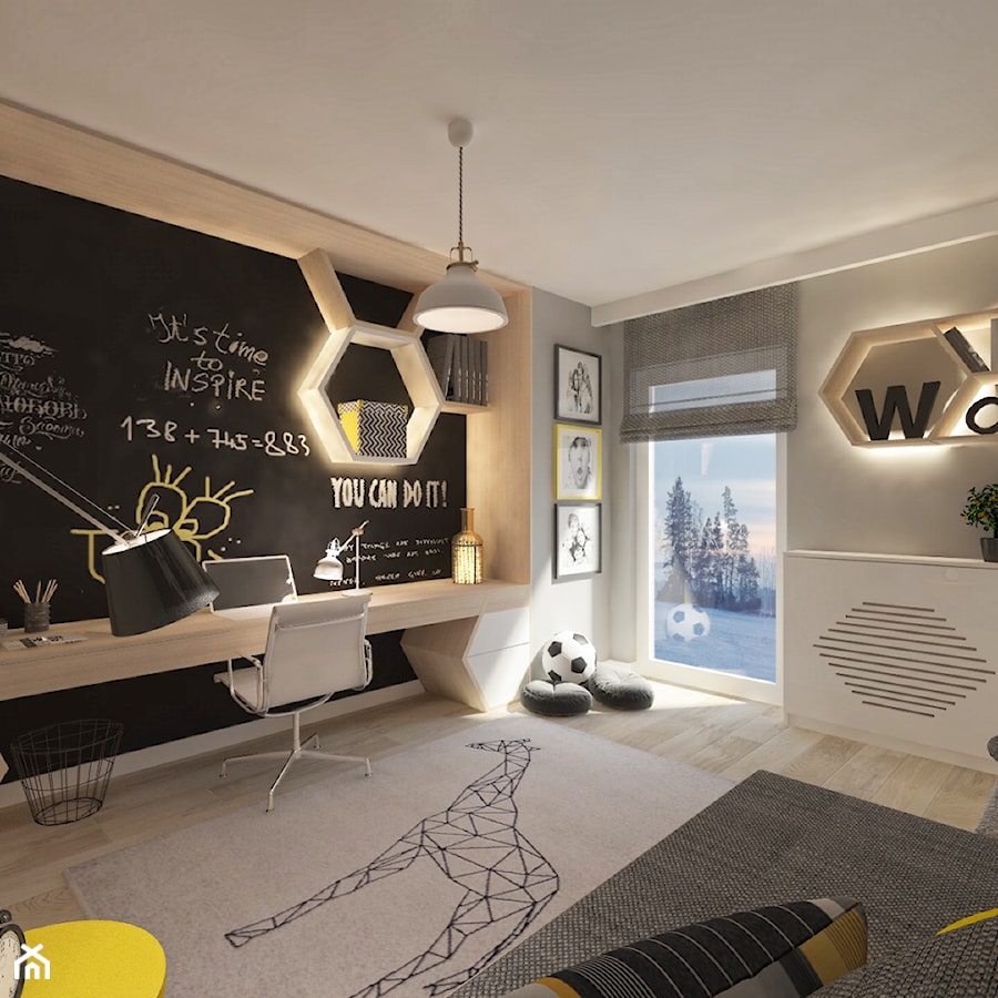 Mieszkanie dla Młodego Piłkarza - Średni czarny szary pokój dziecka dla nastolatka dla chłopca, styl nowoczesny - zdjęcie od LIVING BOX