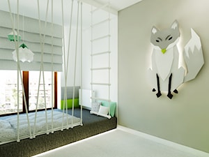 Z nutą turkusu - Średni szary z panelami tapicerowanymi pokój dziecka dla nastolatka dla chłopca dla dziewczynki, styl nowoczesny - zdjęcie od LIVING BOX