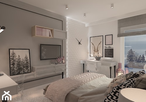 Mieszkanie dla Młodego Piłkarza - Duża biała szara z biurkiem sypialnia, styl nowoczesny - zdjęcie od LIVING BOX