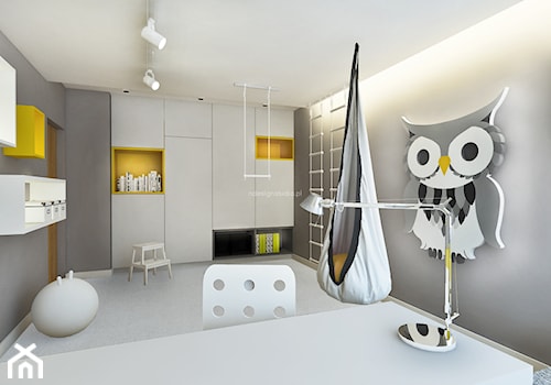 Dom z kominkiem w roli głównej - Średni biały szary pokój dziecka dla nastolatka dla chłopca dla dziewczynki, styl nowoczesny - zdjęcie od LIVING BOX