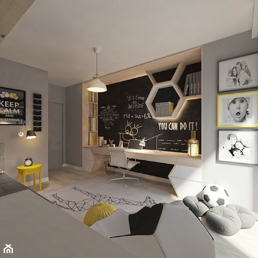 Mieszkanie dla Młodego Piłkarza - Średni czarny szary pokój dziecka dla dziecka dla nastolatka dla chłopca, styl nowoczesny - zdjęcie od LIVING BOX