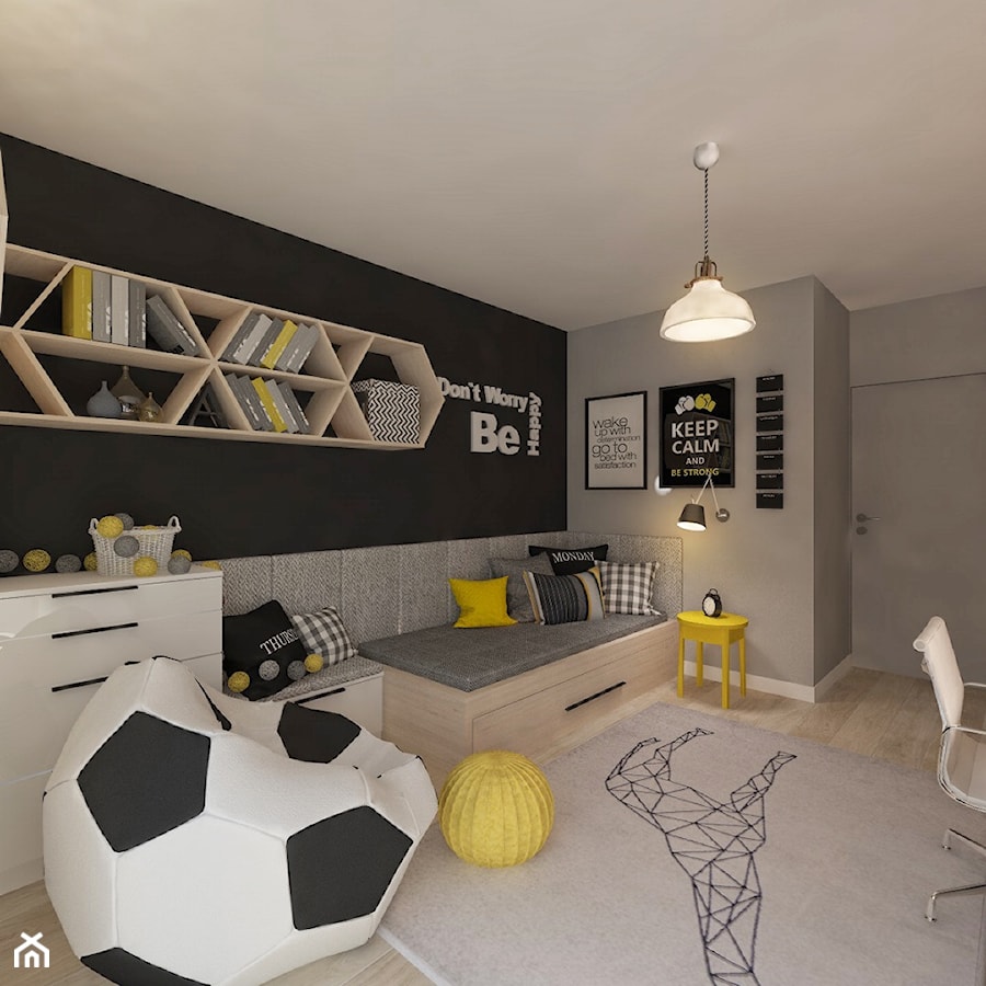 Mieszkanie dla Młodego Piłkarza - Średni czarny szary pokój dziecka dla dziecka dla nastolatka dla chłopca dla dziewczynki, styl nowoczesny - zdjęcie od LIVING BOX