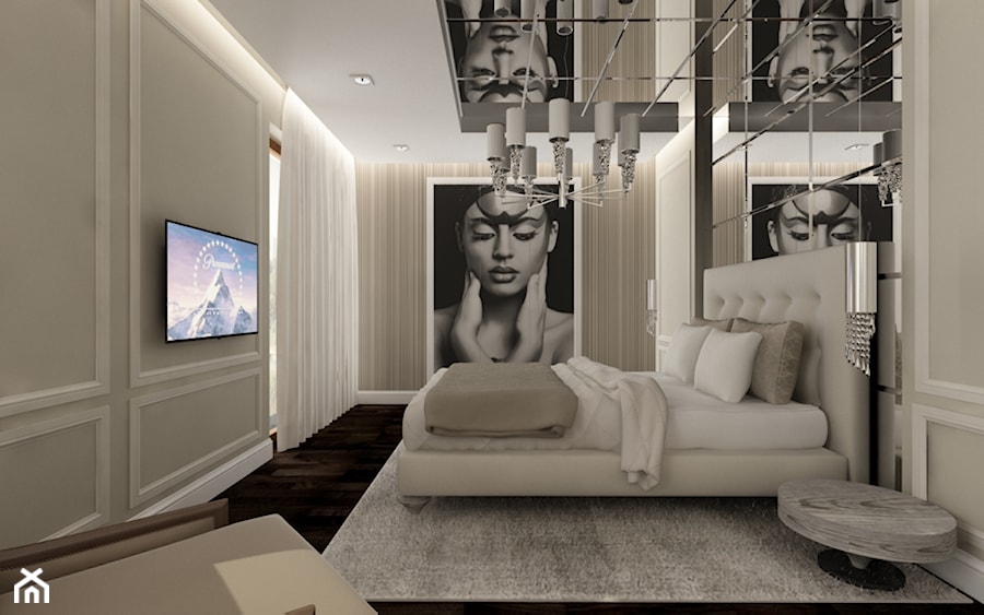 Apartament na Mokotowie w stylu glamour - Średnia beżowa sypialnia, styl tradycyjny - zdjęcie od LIVING BOX